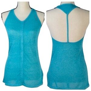 Reebok Burnout Seam Front Teardrop Back Long Body Turquoise Tank Top Size XS
